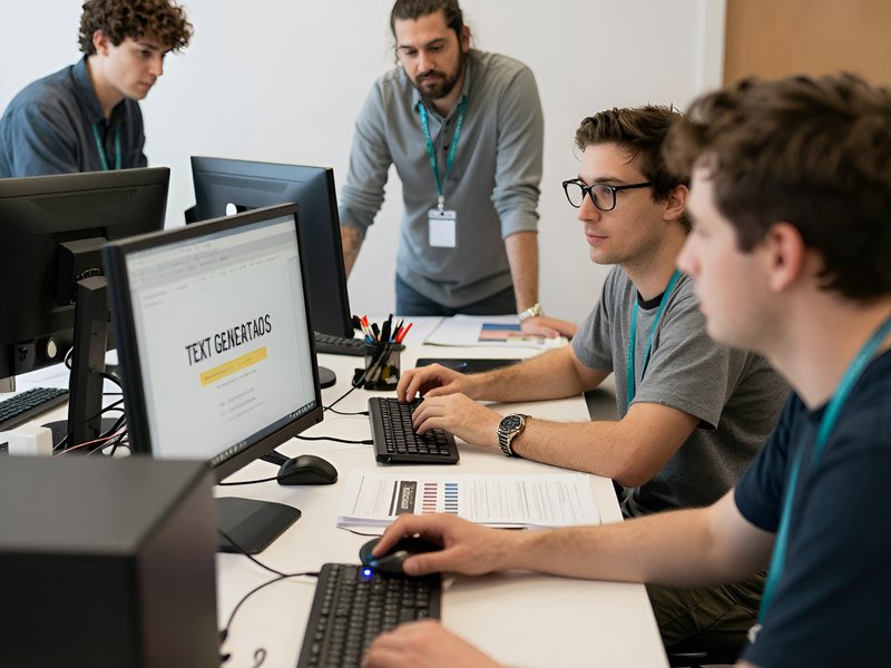 Команда Easycont работает над созданием контента с помощью современных текстовых генераторов в офисе